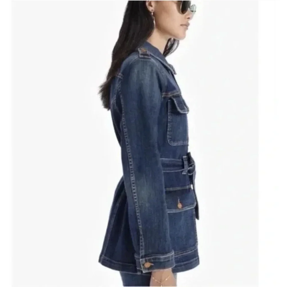 MOTHER Belted Veteran Denim Jacket in Wicked Wildflower wash XS - Picture 2 of 13